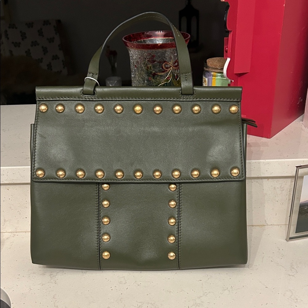 Olive Green Tori Burch Block T Stud Satchel
